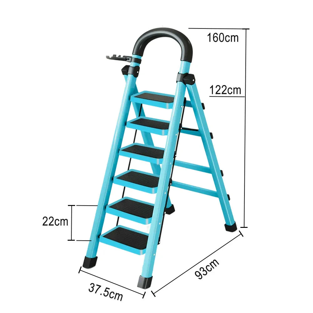 GROVIA 4/5/6 Heavy-Duty 27cm Ladder, Anti-Slip Tray, Pedals, Steel Tool - Step Folding Extra-Wide Alloy Design Carbon Feet, Blue