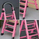 GROVIA 4/5/6 - Design 27cm Steel Anti-Slip Ladder, Tool Heavy-Duty Carbon Pedals, Extra-Wide Step Alloy Feet, Folding Tray, Pink