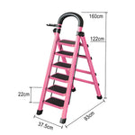 GROVIA 4/5/6 - Design 27cm Steel Anti-Slip Ladder, Tool Heavy-Duty Carbon Pedals, Extra-Wide Step Alloy Feet, Folding Tray, Pink