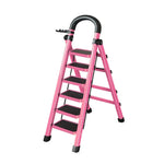 GROVIA 4/5/6 - Design 27cm Steel Anti-Slip Ladder, Tool Heavy-Duty Carbon Pedals, Extra-Wide Step Alloy Feet, Folding Tray, Pink