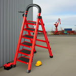 GROVIA 4/5/6 Steel Heavy-Duty Tray, Ladder, 27cm Alloy Anti-Slip Tool Carbon Design Pedals, Extra-Wide - Step Folding Feet, Red