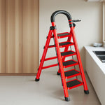 GROVIA 4/5/6 Steel Heavy-Duty Tray, Ladder, 27cm Alloy Anti-Slip Tool Carbon Design Pedals, Extra-Wide - Step Folding Feet, Red