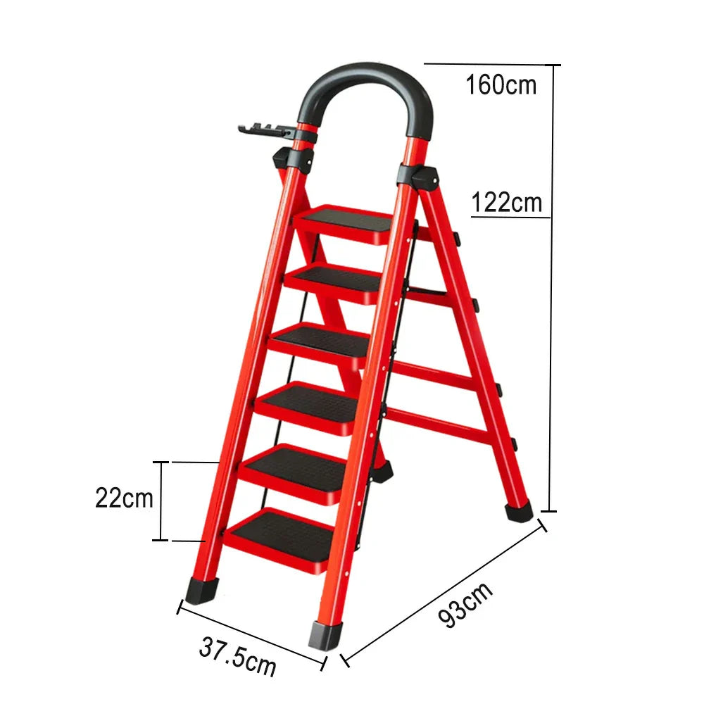 GROVIA 4/5/6 Steel Heavy-Duty Tray, Ladder, 27cm Alloy Anti-Slip Tool Carbon Design Pedals, Extra-Wide - Step Folding Feet, Red