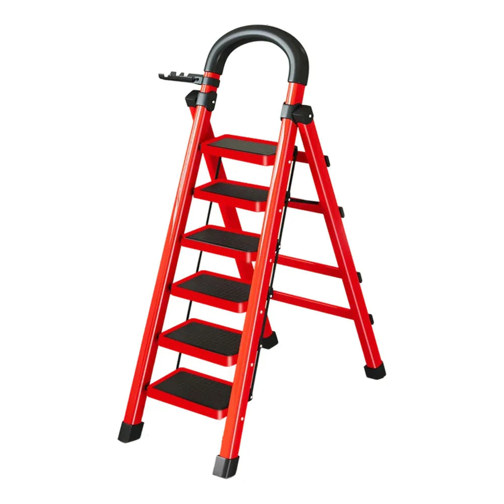 GROVIA 4/5/6 Steel Heavy-Duty Tray, Ladder, 27cm Alloy Anti-Slip Tool Carbon Design Pedals, Extra-Wide - Step Folding Feet, Red