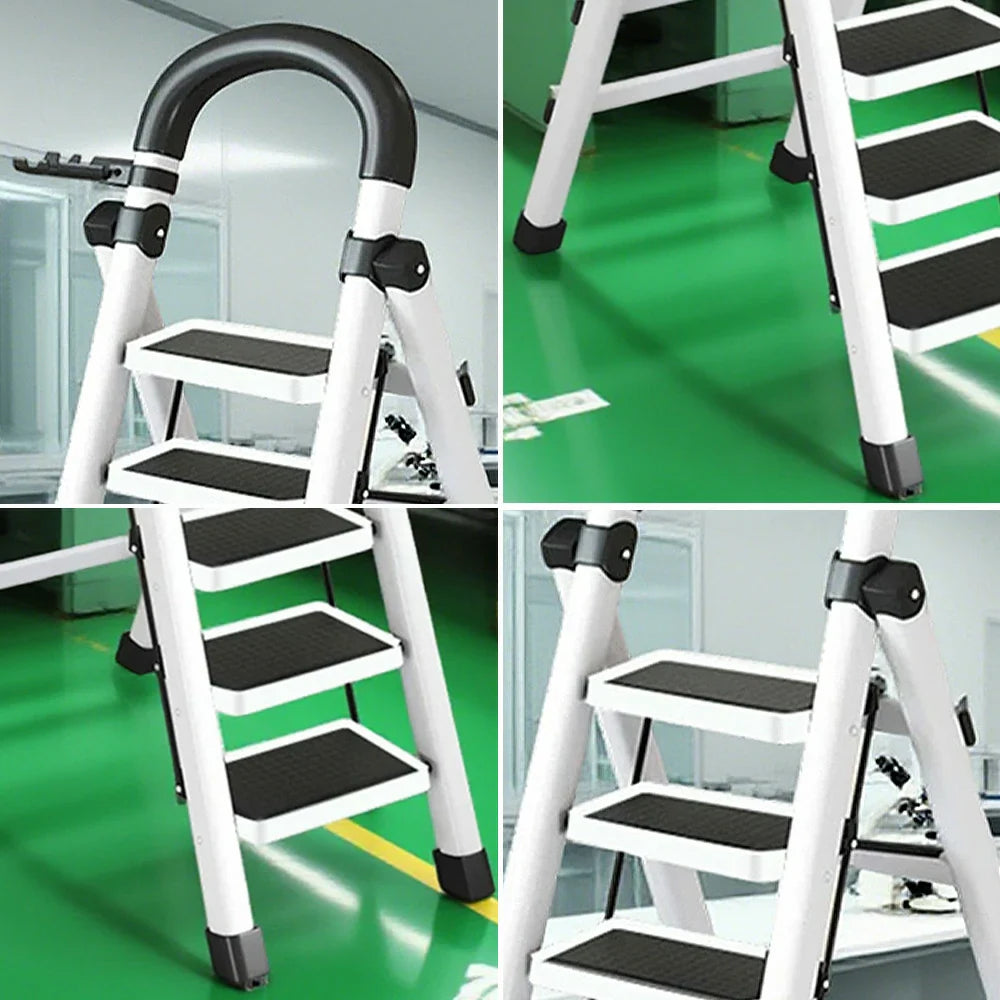 GROVIA 4/5/6 Anti-Slip Steel Tray, Design Feet, Ladder, Step Carbon Extra-Wide Folding Alloy - Heavy-Duty Pedals, 27cm Tool White