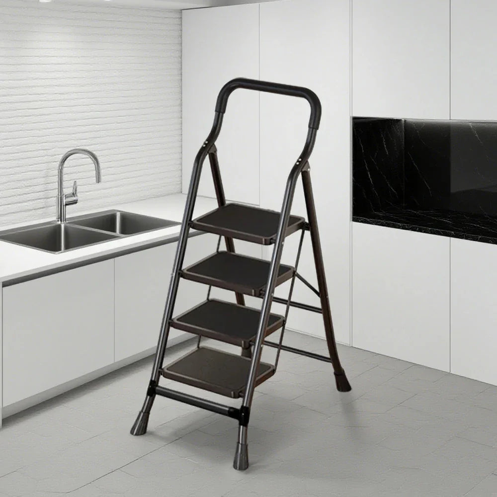 GROVIA 4/5/6-Step - Folding Steel 26cm Design, Ladder Carbon Pedal, Anti-Slip Non-Slip Feet - Slim Wide 7cm Black