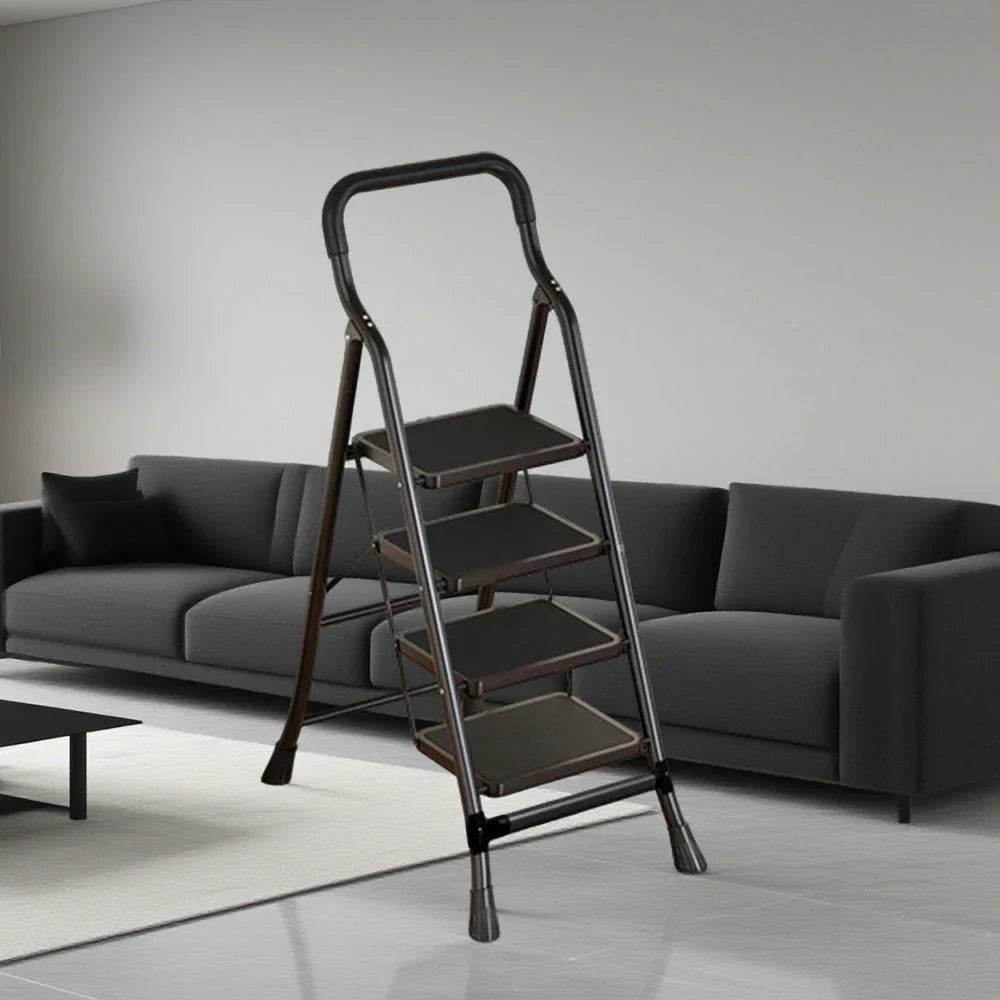 GROVIA 4/5/6-Step - Folding Steel 26cm Design, Ladder Carbon Pedal, Anti-Slip Non-Slip Feet - Slim Wide 7cm Black