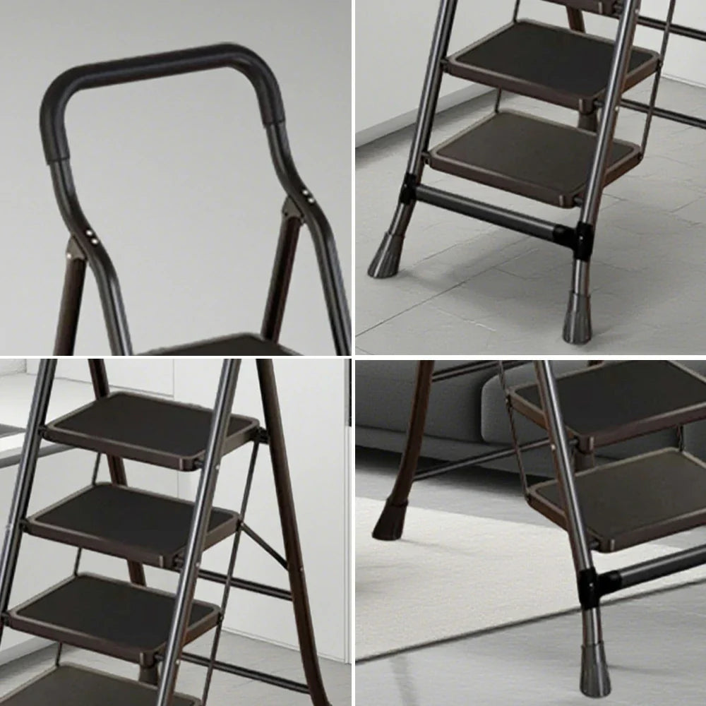 GROVIA 4/5/6-Step - Folding Steel 26cm Design, Ladder Carbon Pedal, Anti-Slip Non-Slip Feet - Slim Wide 7cm Black