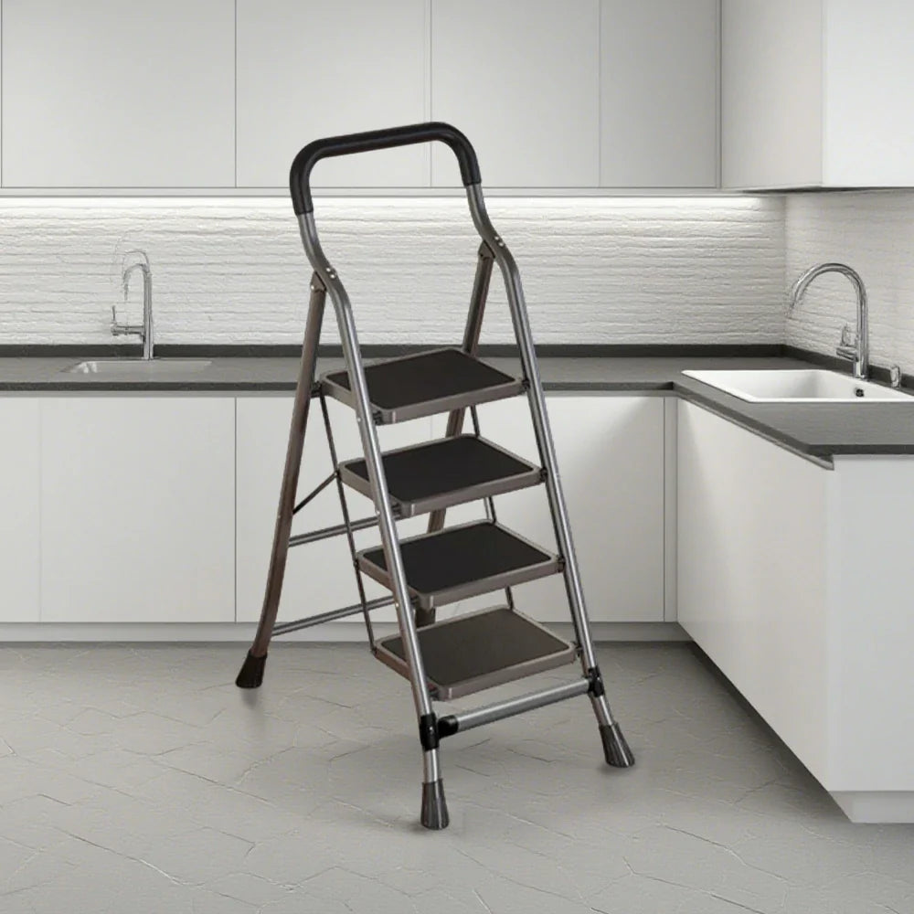 GROVIA 4/5/6-Step Feet Anti-Slip 26cm Slim Design, Ladder - 7cm Wide Carbon Steel - Non-Slip Pedal, Folding Gray