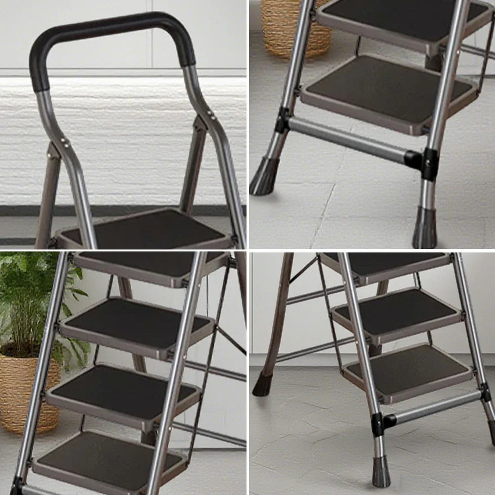 GROVIA 4/5/6-Step Feet Anti-Slip 26cm Slim Design, Ladder - 7cm Wide Carbon Steel - Non-Slip Pedal, Folding Gray