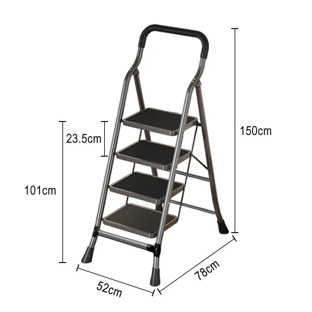 GROVIA 4/5/6-Step Feet Anti-Slip 26cm Slim Design, Ladder - 7cm Wide Carbon Steel - Non-Slip Pedal, Folding Gray