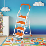 GROVIA 4/5/6-Step Folding Feet Pedal, - Carbon - 7cm Anti-Slip Design, Slim Wide Non-Slip Ladder Steel 26cm Orange