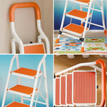 GROVIA 4/5/6-Step Folding Feet Pedal, - Carbon - 7cm Anti-Slip Design, Slim Wide Non-Slip Ladder Steel 26cm Orange