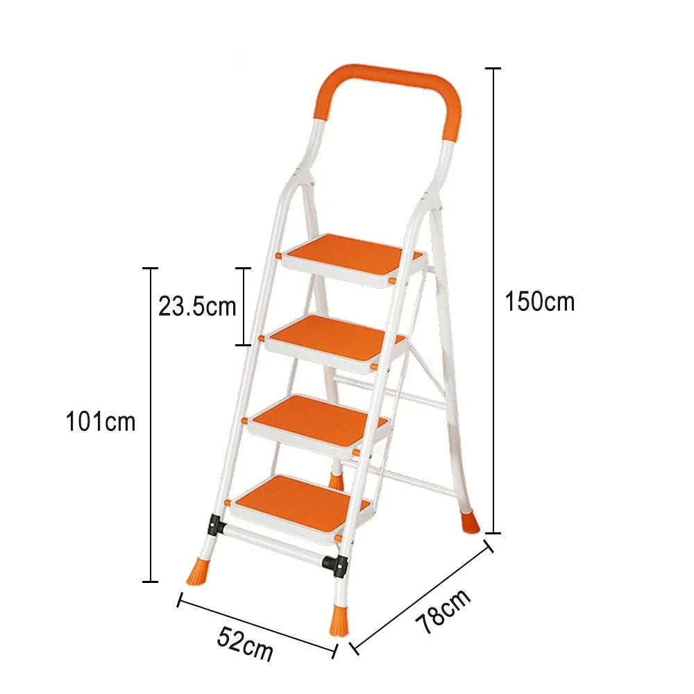 GROVIA 4/5/6-Step Folding Feet Pedal, - Carbon - 7cm Anti-Slip Design, Slim Wide Non-Slip Ladder Steel 26cm Orange