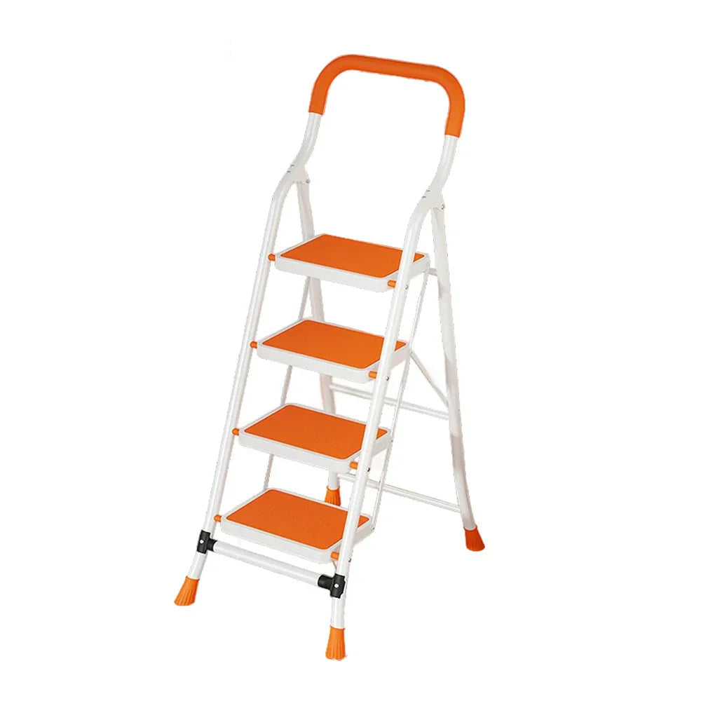 GROVIA 4/5/6-Step Folding Feet Pedal, - Carbon - 7cm Anti-Slip Design, Slim Wide Non-Slip Ladder Steel 26cm Orange