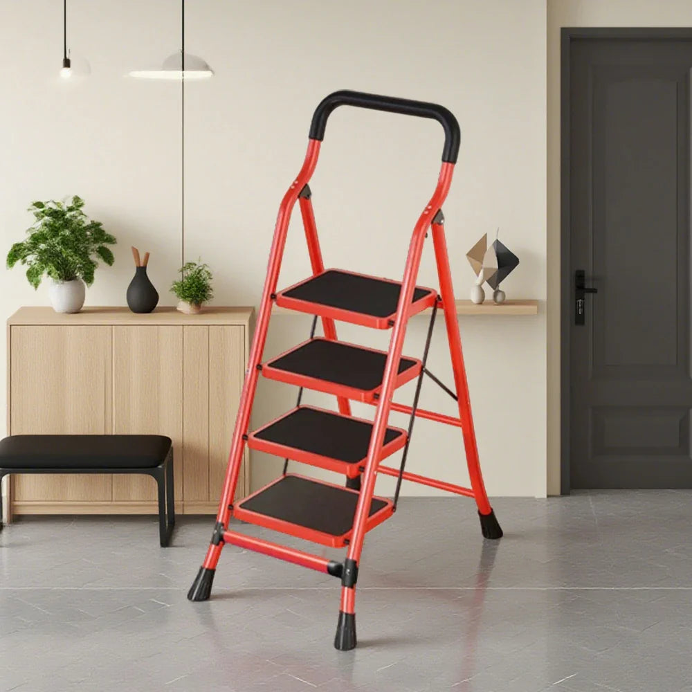 GROVIA 4/5/6-Step Feet Slim 7cm Thick, Anti-Slip Carbon Pedal, Ladder Non-Slip Stable Folding 26cm - Steel Red