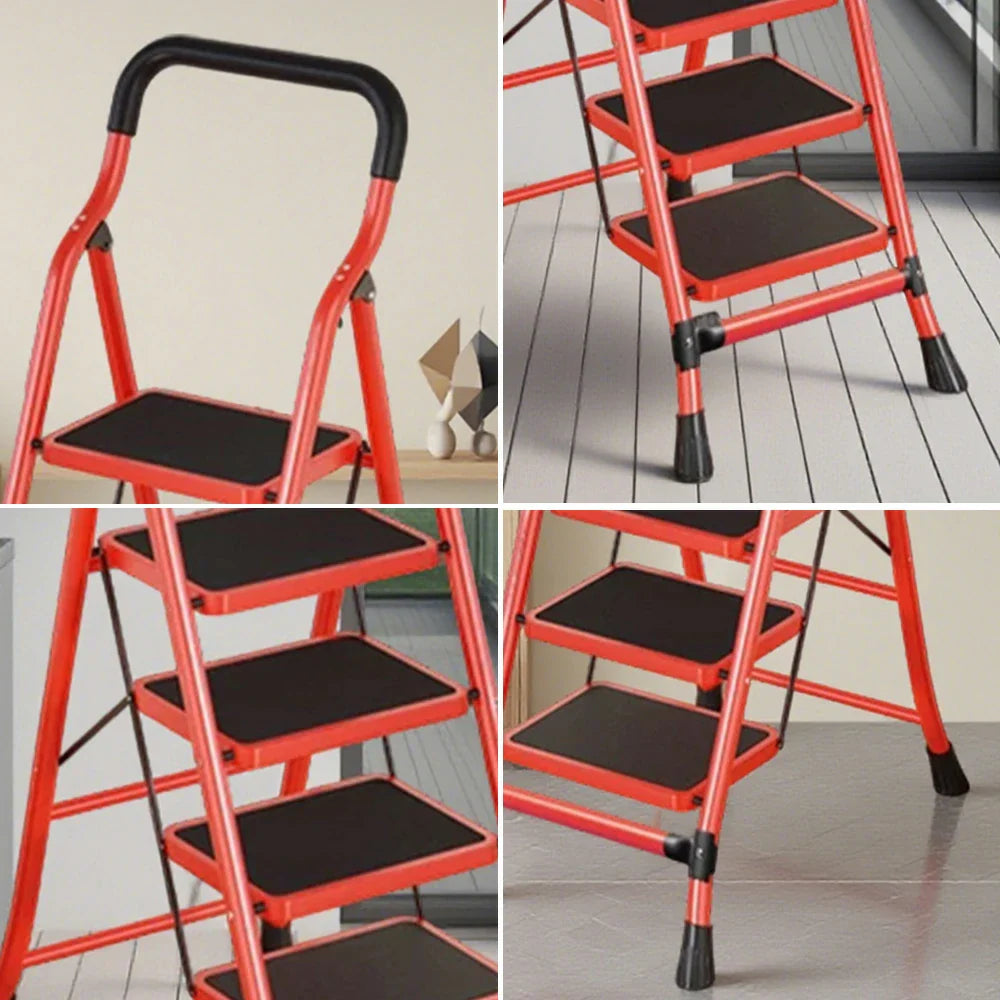 GROVIA 4/5/6-Step Feet Slim 7cm Thick, Anti-Slip Carbon Pedal, Ladder Non-Slip Stable Folding 26cm - Steel Red