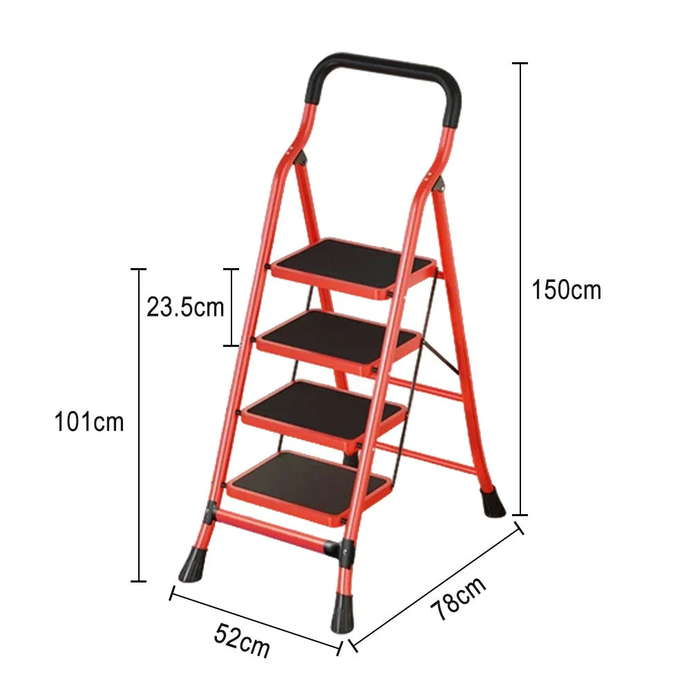 GROVIA 4/5/6-Step Feet Slim 7cm Thick, Anti-Slip Carbon Pedal, Ladder Non-Slip Stable Folding 26cm - Steel Red