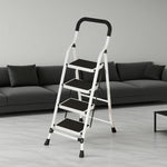 GROVIA 4/5/6-Step Folding Steel Ladder - Thick, Pedal, - Anti-Slip Feet Stable 7cm Carbon Non-Slip Slim 26cm White