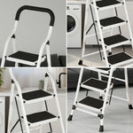 GROVIA 4/5/6-Step Folding Steel Ladder - Thick, Pedal, - Anti-Slip Feet Stable 7cm Carbon Non-Slip Slim 26cm White