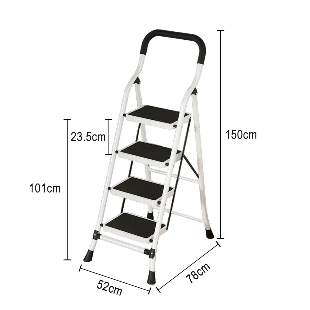 GROVIA 4/5/6-Step Folding Steel Ladder - Thick, Pedal, - Anti-Slip Feet Stable 7cm Carbon Non-Slip Slim 26cm White