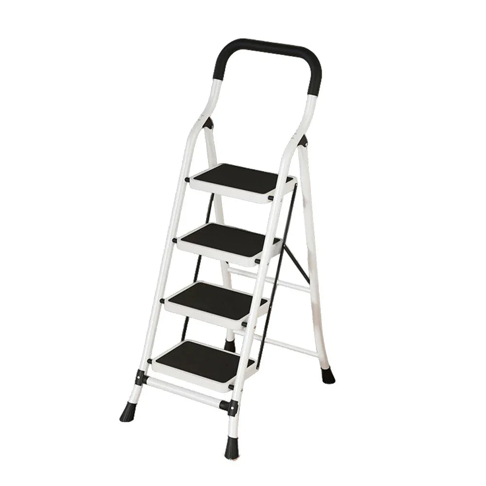 GROVIA 4/5/6-Step Folding Steel Ladder - Thick, Pedal, - Anti-Slip Feet Stable 7cm Carbon Non-Slip Slim 26cm White