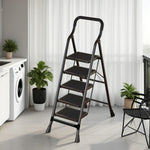 GROVIA 4/5/6-Step - Folding Steel 26cm Design, Ladder Carbon Pedal, Anti-Slip Non-Slip Feet - Slim Wide 7cm Black