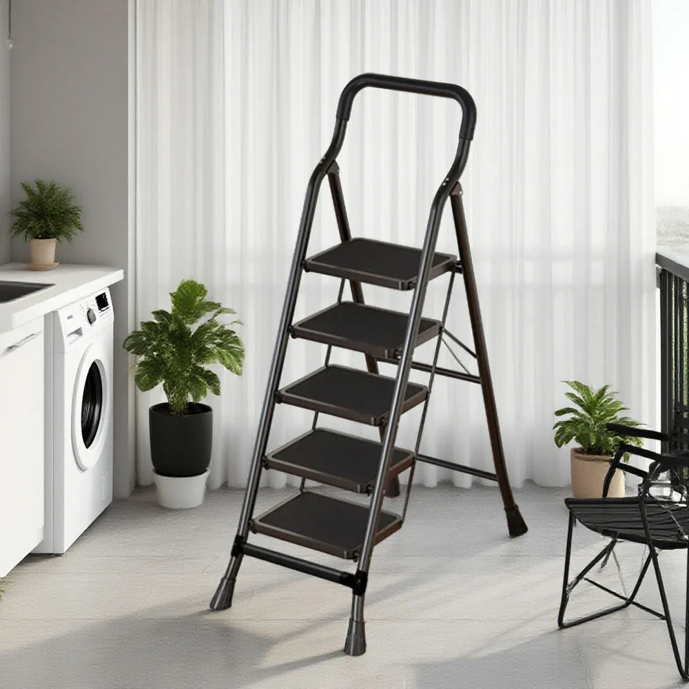 GROVIA 4/5/6-Step - Folding Steel 26cm Design, Ladder Carbon Pedal, Anti-Slip Non-Slip Feet - Slim Wide 7cm Black