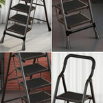 GROVIA 4/5/6-Step - Folding Steel 26cm Design, Ladder Carbon Pedal, Anti-Slip Non-Slip Feet - Slim Wide 7cm Black