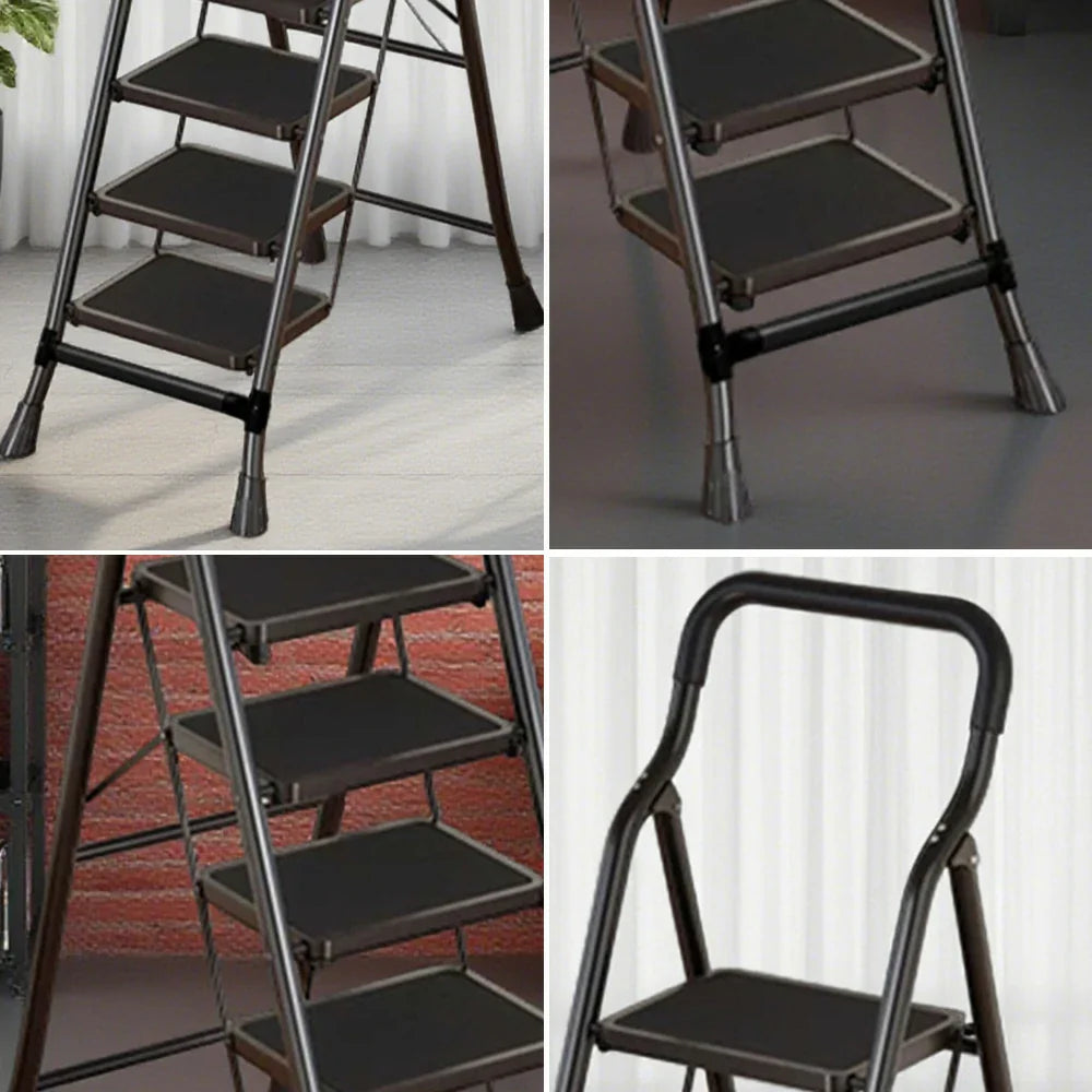GROVIA 4/5/6-Step - Folding Steel 26cm Design, Ladder Carbon Pedal, Anti-Slip Non-Slip Feet - Slim Wide 7cm Black