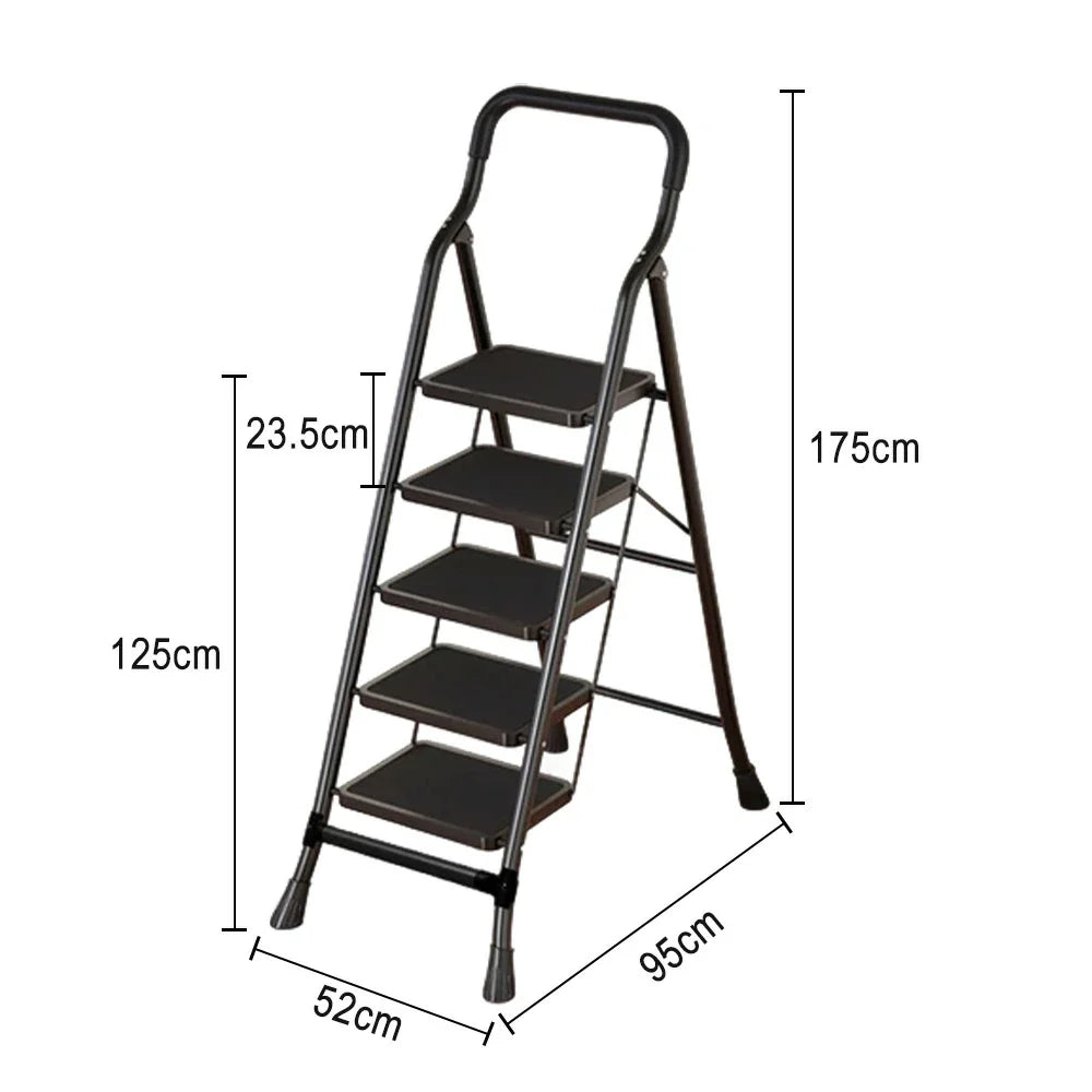 GROVIA 4/5/6-Step - Folding Steel 26cm Design, Ladder Carbon Pedal, Anti-Slip Non-Slip Feet - Slim Wide 7cm Black