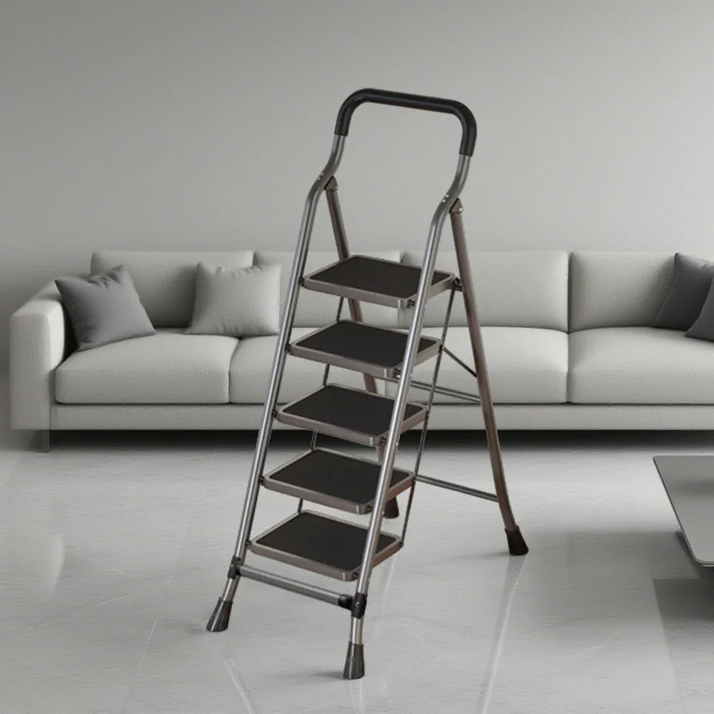 GROVIA 4/5/6-Step Feet Anti-Slip 26cm Slim Design, Ladder - 7cm Wide Carbon Steel - Non-Slip Pedal, Folding Gray