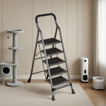 GROVIA 4/5/6-Step Feet Anti-Slip 26cm Slim Design, Ladder - 7cm Wide Carbon Steel - Non-Slip Pedal, Folding Gray