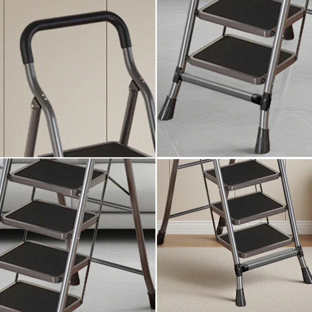 GROVIA 4/5/6-Step Feet Anti-Slip 26cm Slim Design, Ladder - 7cm Wide Carbon Steel - Non-Slip Pedal, Folding Gray