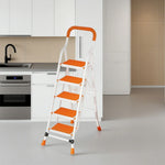 GROVIA 4/5/6-Step Folding Feet Pedal, - Carbon - 7cm Anti-Slip Design, Slim Wide Non-Slip Ladder Steel 26cm Orange