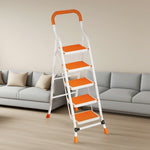 GROVIA 4/5/6-Step Folding Feet Pedal, - Carbon - 7cm Anti-Slip Design, Slim Wide Non-Slip Ladder Steel 26cm Orange