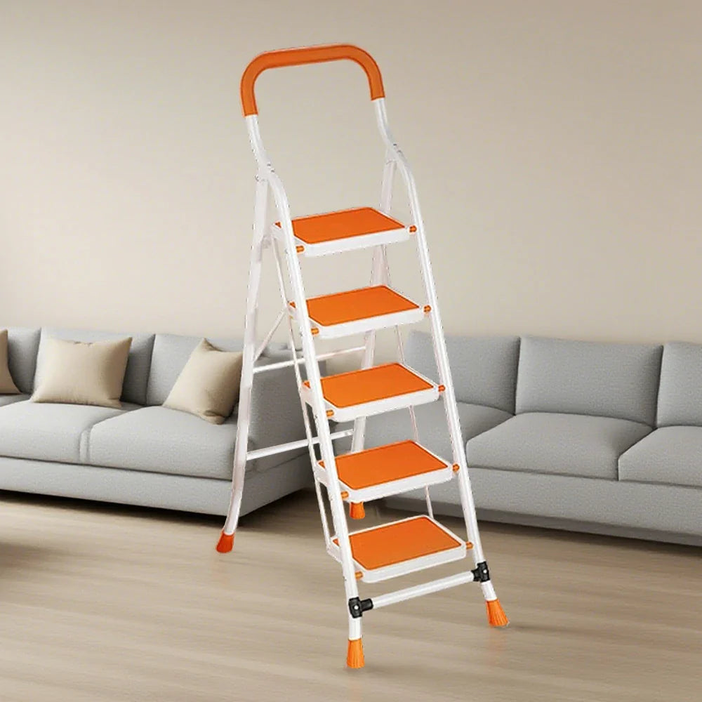 GROVIA 4/5/6-Step Folding Feet Pedal, - Carbon - 7cm Anti-Slip Design, Slim Wide Non-Slip Ladder Steel 26cm Orange