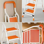 GROVIA 4/5/6-Step Folding Feet Pedal, - Carbon - 7cm Anti-Slip Design, Slim Wide Non-Slip Ladder Steel 26cm Orange
