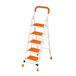 GROVIA 4/5/6-Step Folding Feet Pedal, - Carbon - 7cm Anti-Slip Design, Slim Wide Non-Slip Ladder Steel 26cm Orange