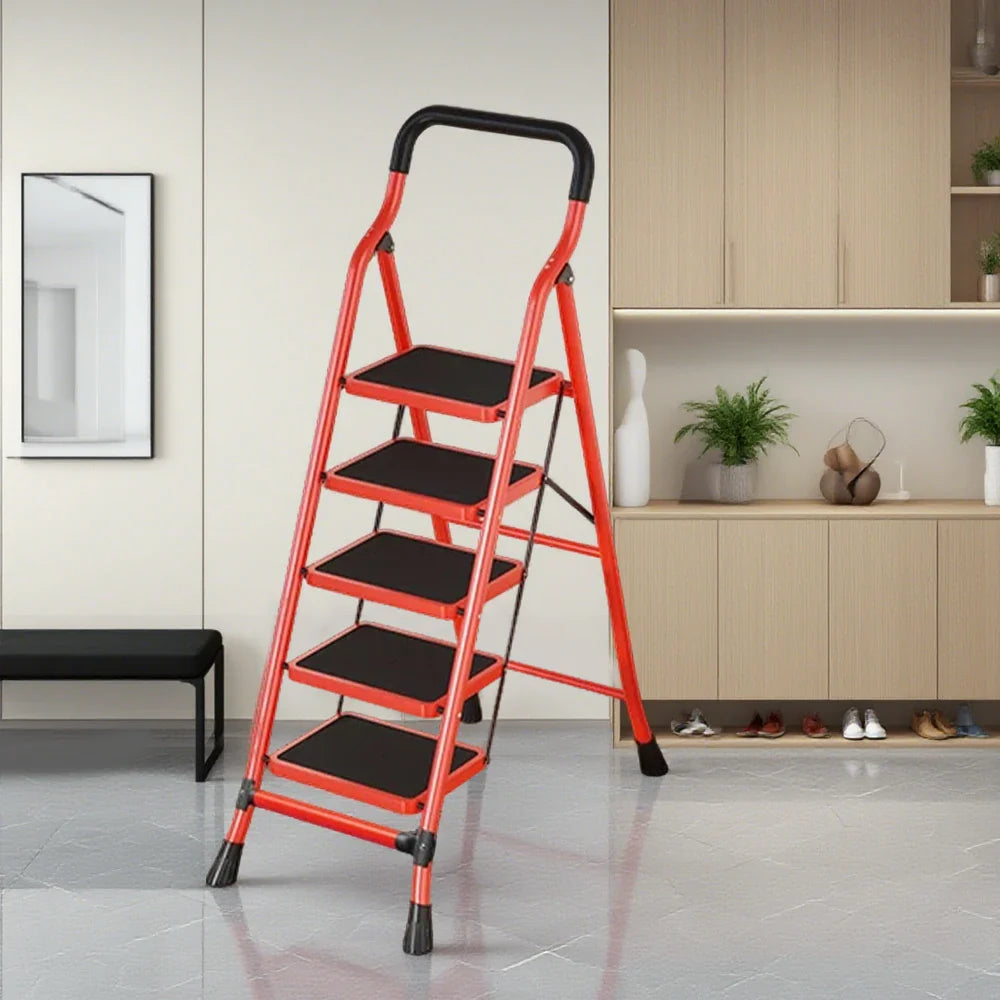 GROVIA 4/5/6-Step Feet Slim 7cm Thick, Anti-Slip Carbon Pedal, Ladder Non-Slip Stable Folding 26cm - Steel Red
