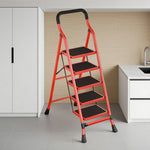 GROVIA 4/5/6-Step Feet Slim 7cm Thick, Anti-Slip Carbon Pedal, Ladder Non-Slip Stable Folding 26cm - Steel Red
