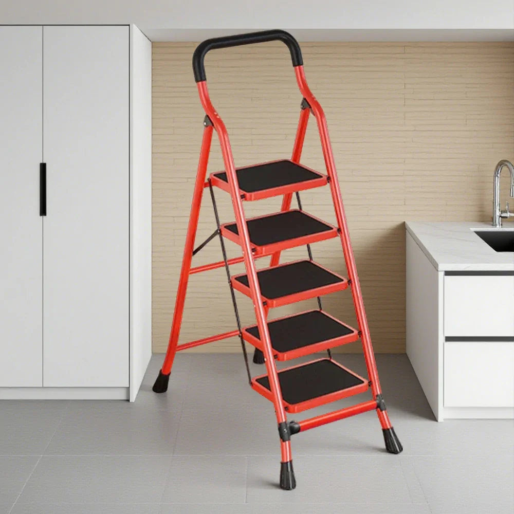 GROVIA 4/5/6-Step Feet Slim 7cm Thick, Anti-Slip Carbon Pedal, Ladder Non-Slip Stable Folding 26cm - Steel Red