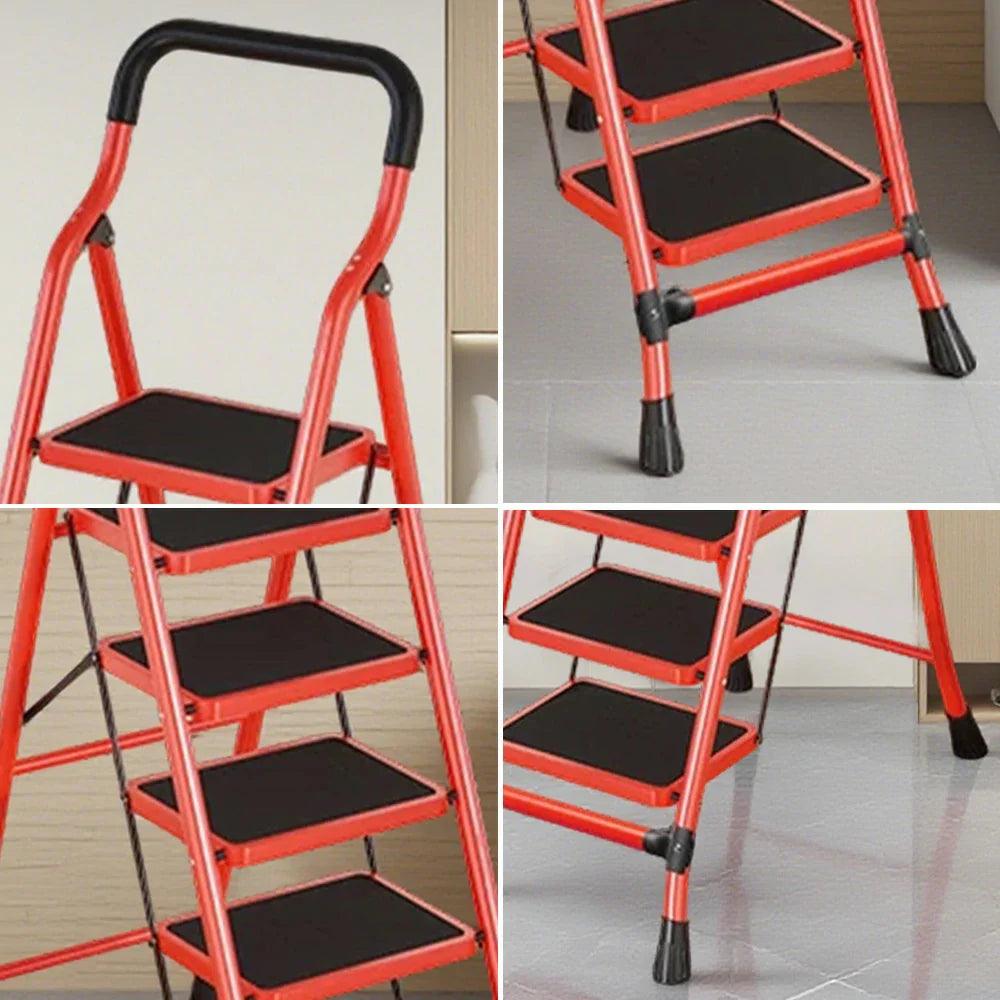 GROVIA 4/5/6-Step Feet Slim 7cm Thick, Anti-Slip Carbon Pedal, Ladder Non-Slip Stable Folding 26cm - Steel Red