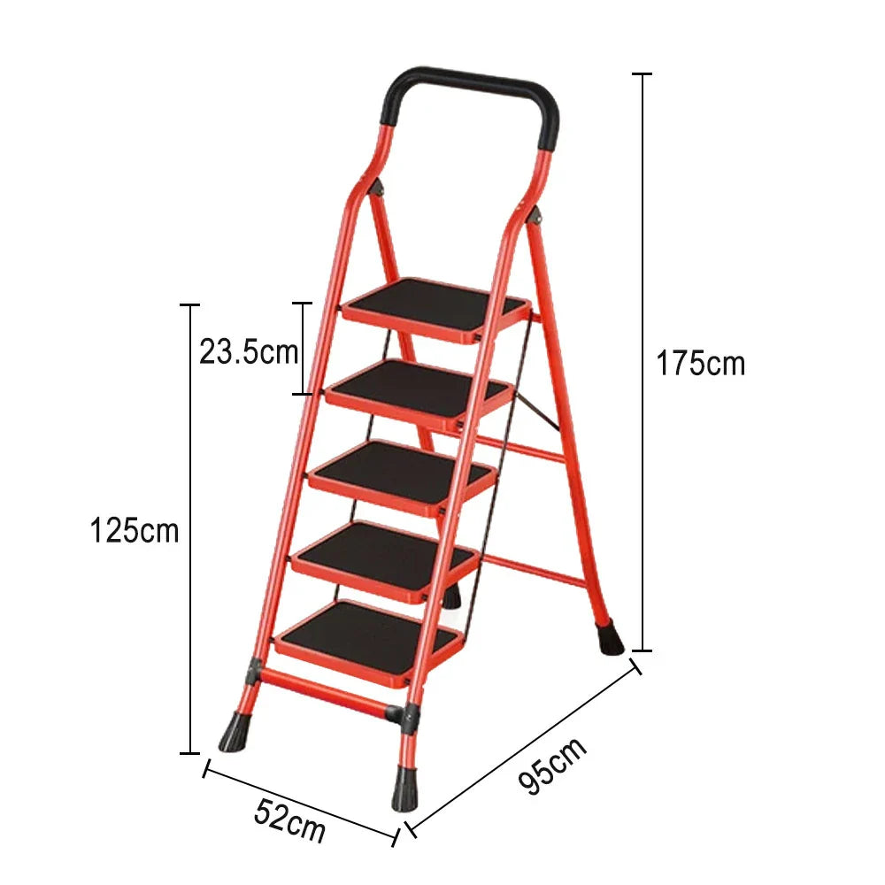 GROVIA 4/5/6-Step Feet Slim 7cm Thick, Anti-Slip Carbon Pedal, Ladder Non-Slip Stable Folding 26cm - Steel Red