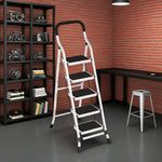 GROVIA 4/5/6-Step Folding Steel Ladder - Thick, Pedal, - Anti-Slip Feet Stable 7cm Carbon Non-Slip Slim 26cm White