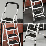 GROVIA 4/5/6-Step Folding Steel Ladder - Thick, Pedal, - Anti-Slip Feet Stable 7cm Carbon Non-Slip Slim 26cm White
