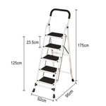 GROVIA 4/5/6-Step Folding Steel Ladder - Thick, Pedal, - Anti-Slip Feet Stable 7cm Carbon Non-Slip Slim 26cm White
