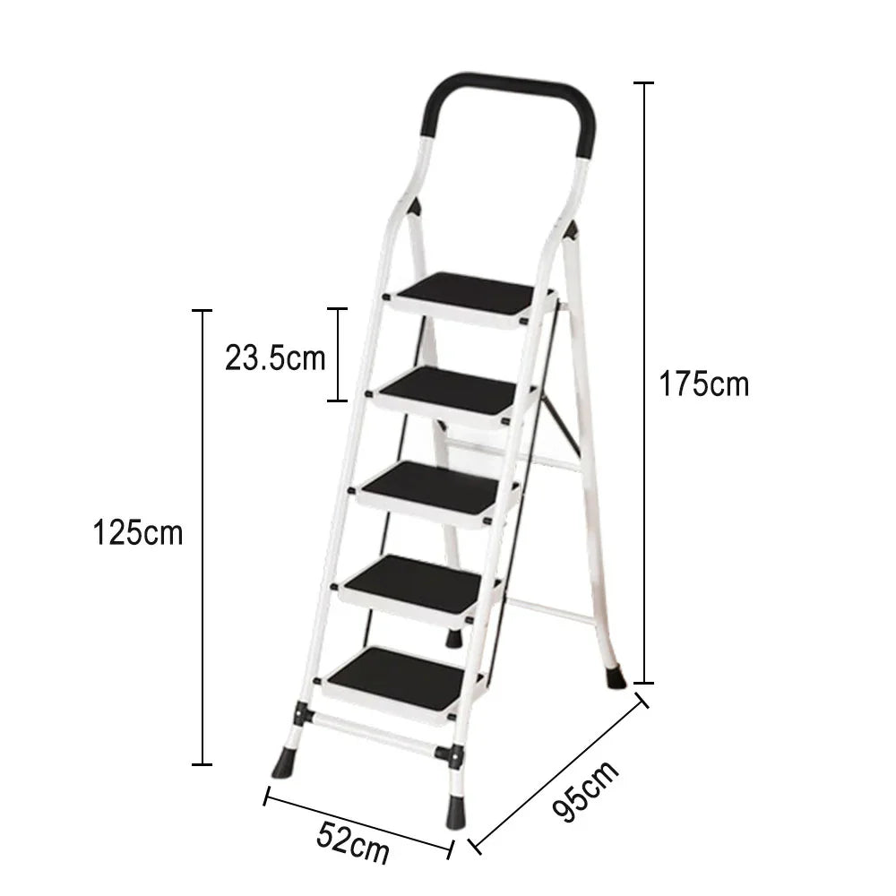 GROVIA 4/5/6-Step Folding Steel Ladder - Thick, Pedal, - Anti-Slip Feet Stable 7cm Carbon Non-Slip Slim 26cm White