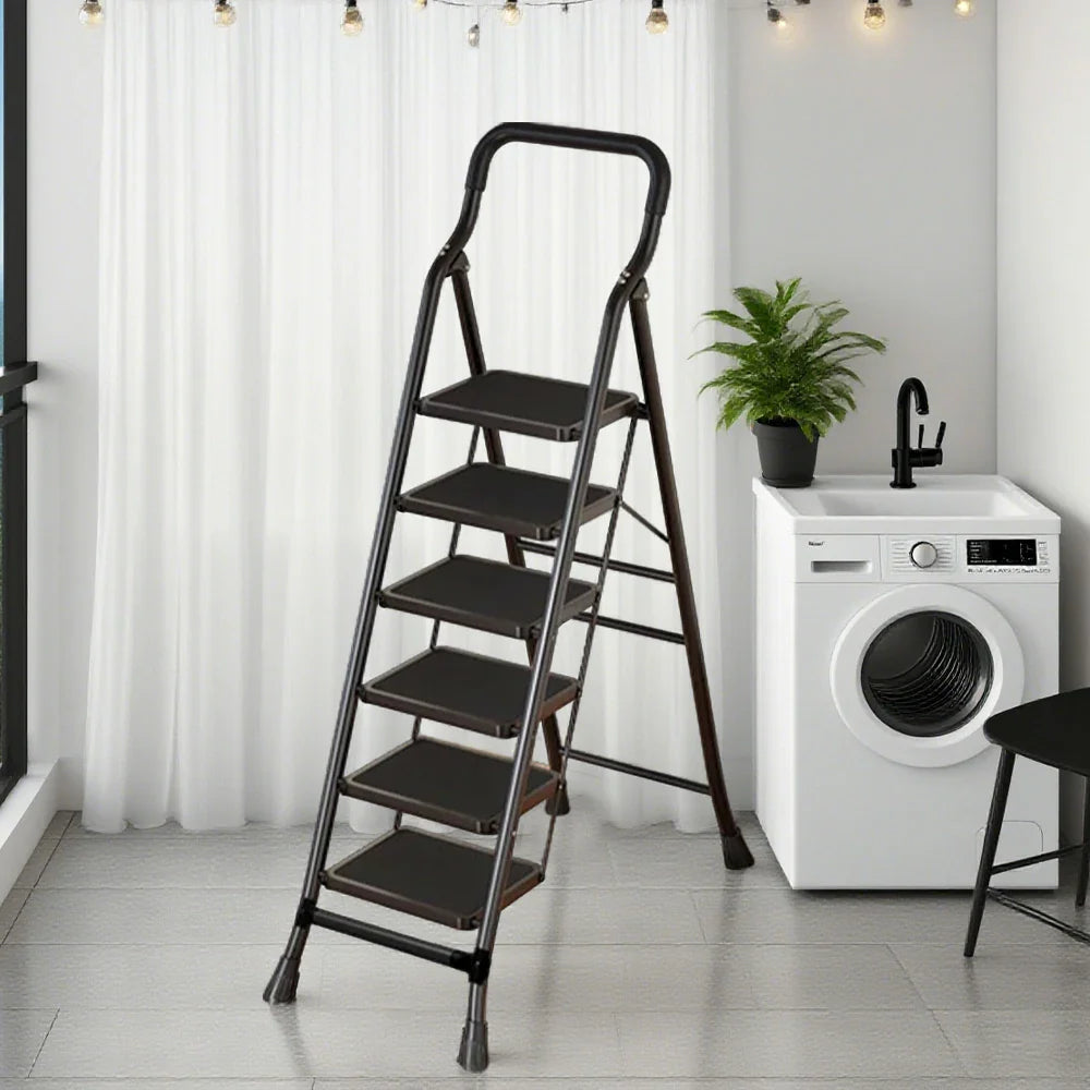 GROVIA 4/5/6-Step - Folding Steel 26cm Design, Ladder Carbon Pedal, Anti-Slip Non-Slip Feet - Slim Wide 7cm Black