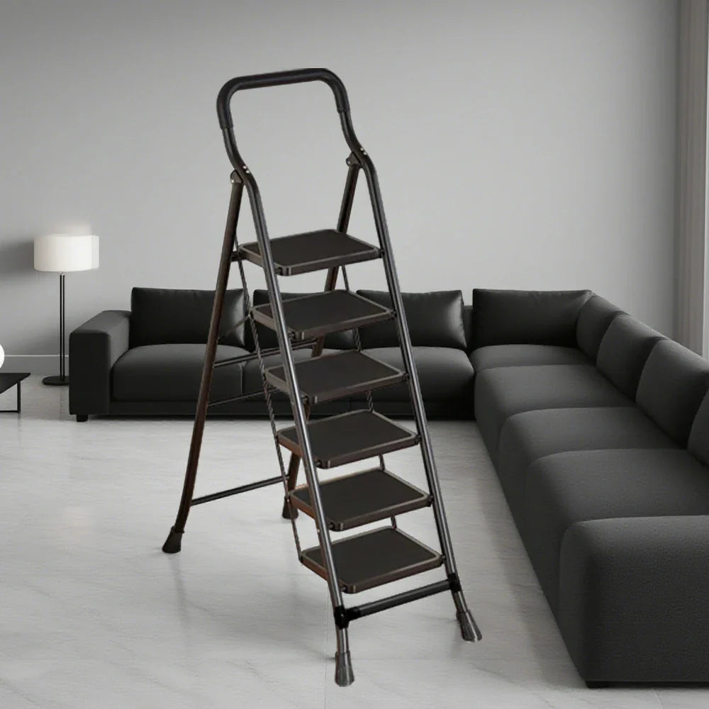 GROVIA 4/5/6-Step - Folding Steel 26cm Design, Ladder Carbon Pedal, Anti-Slip Non-Slip Feet - Slim Wide 7cm Black